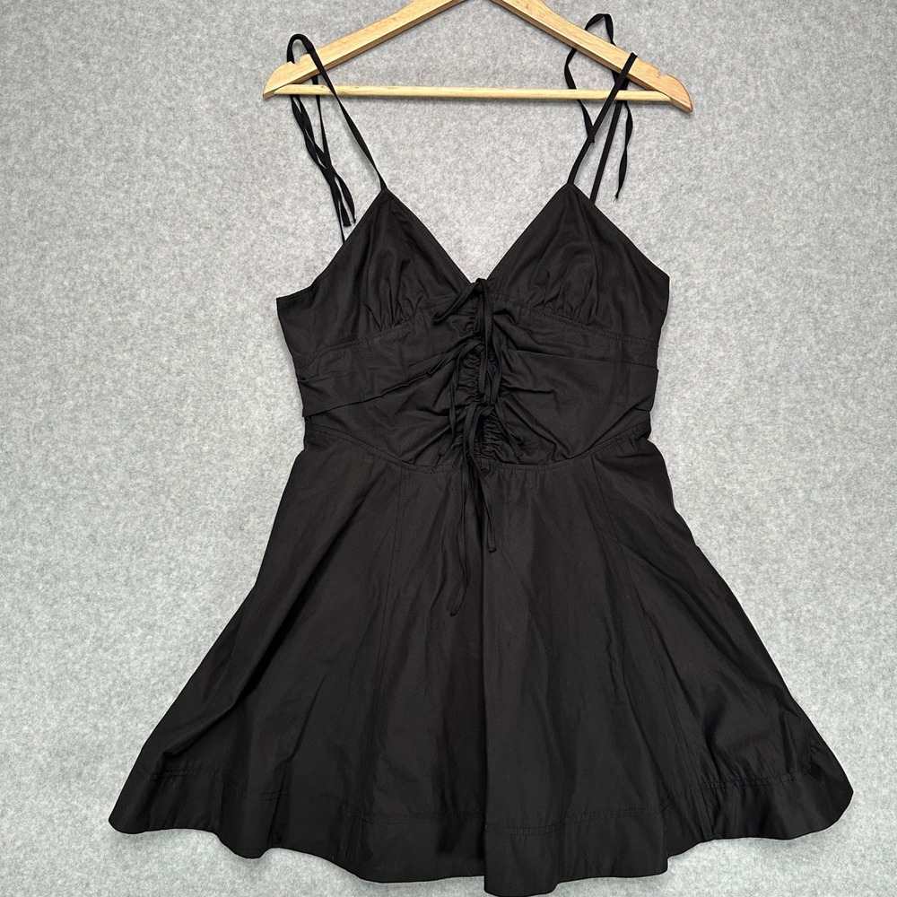 Zara Black Cotton Lace Up Ruched Mini Dress 3152/323/800 Womens Large LBD